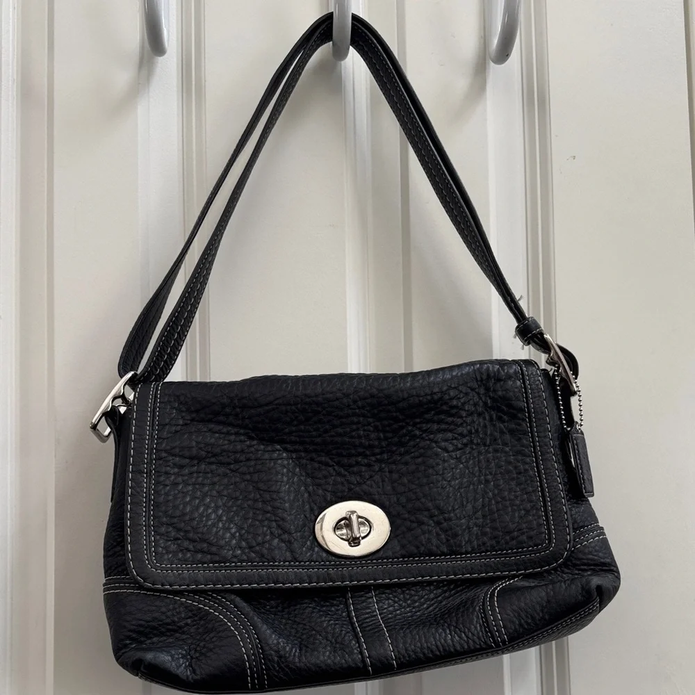 Coach Black Pebble Leather Shoulder Bag